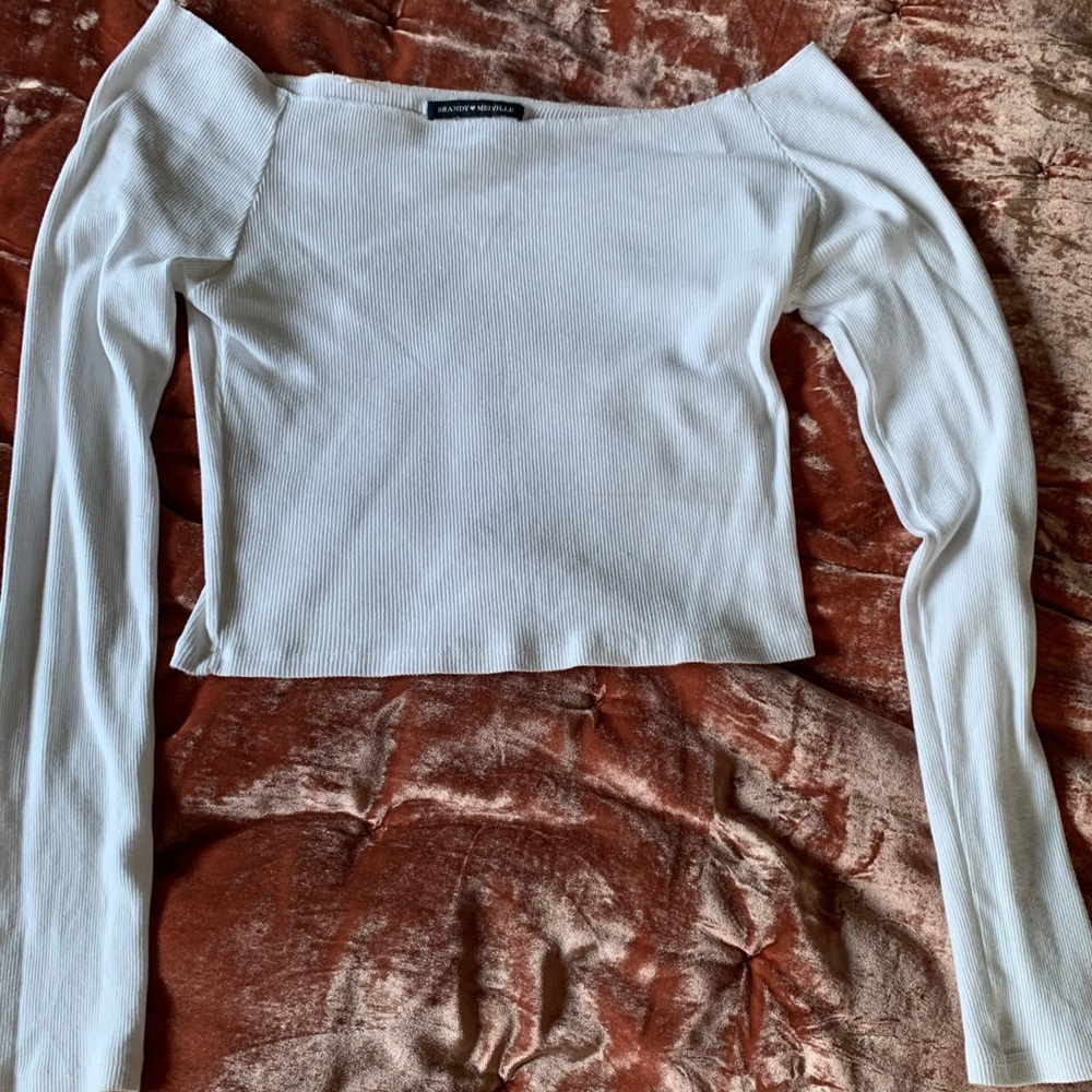 Brandy off the shoulder long sleeve ribbed crop